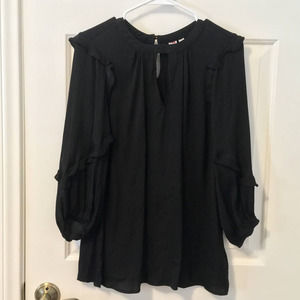 Dolan Left Coast Anthro Black Ruffle Sleeve Keyhole Blouse - Medium